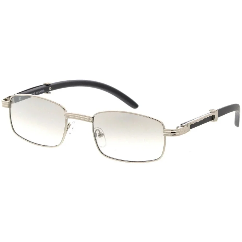 Silver Rectangular Clear Lens Glasses Black Arms Women Fashion‎ Eyewear Trendy